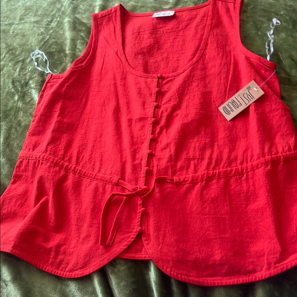 Just  Found Sleeveless Button-Front vest with Tie Waist orange new! Size 1X